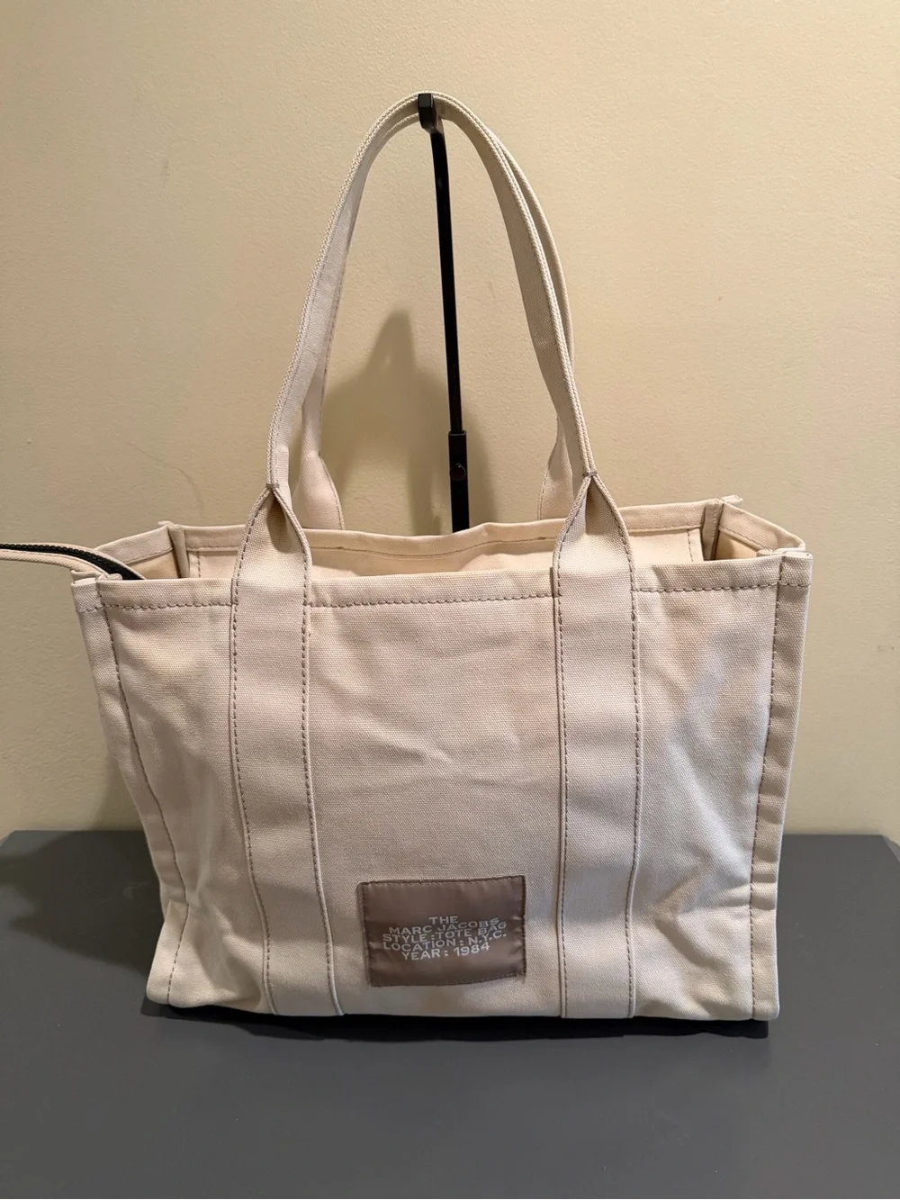 Marc Jacobs Large Cream Canvas Tote with Logo Patch